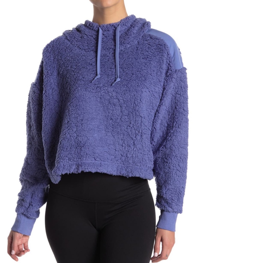 (Nwt) Zella Purple Cropped Sherpa Hoodie Sweatshirt